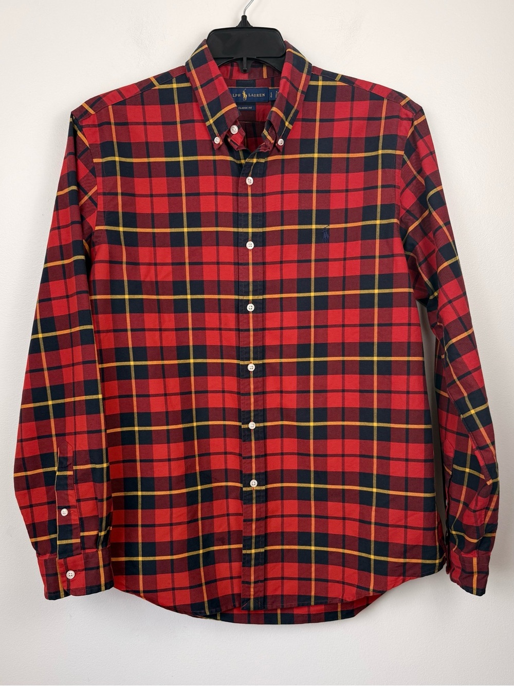 Ralph Lauren Red Navy Tartan Plaid Classic Fit Button-Down Oxford Size Large